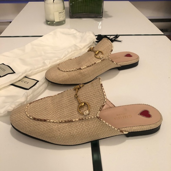 Authentic Gucci Women Princetown Raffia Slippers - Picture 2 of 8
